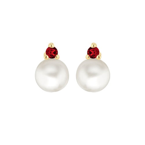 9ct Gold Freshwater Pearls with Round Cubic Zirconia Stud Earrings