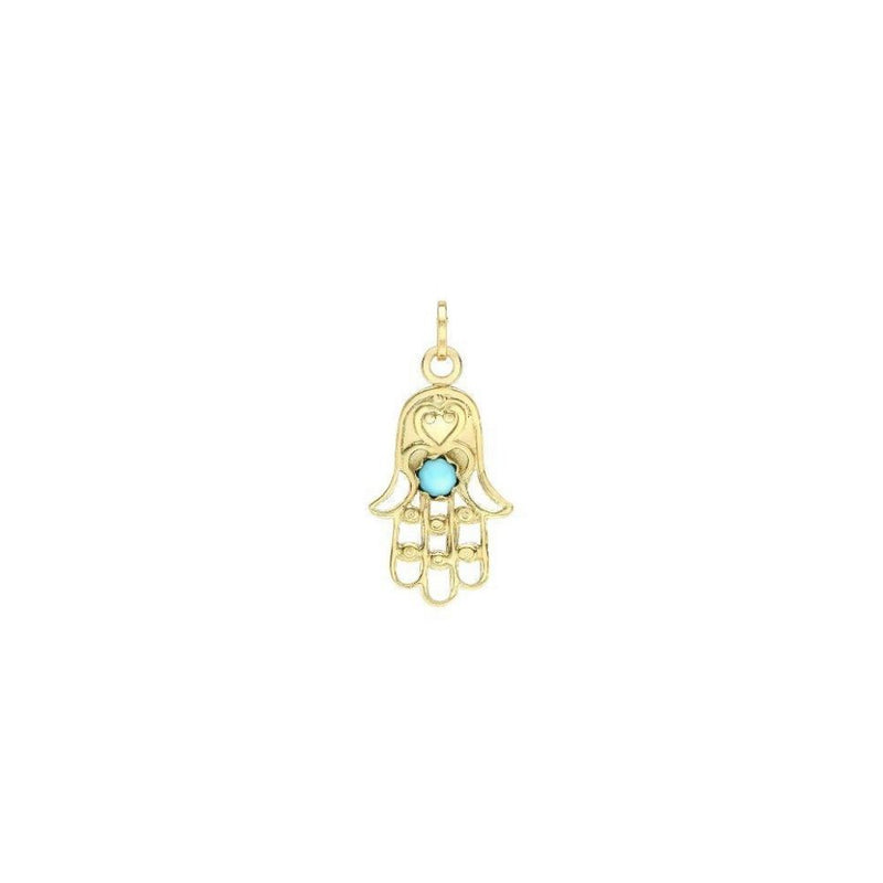 9ct Gold Turquoise Hamsa Hand Charm Pendant