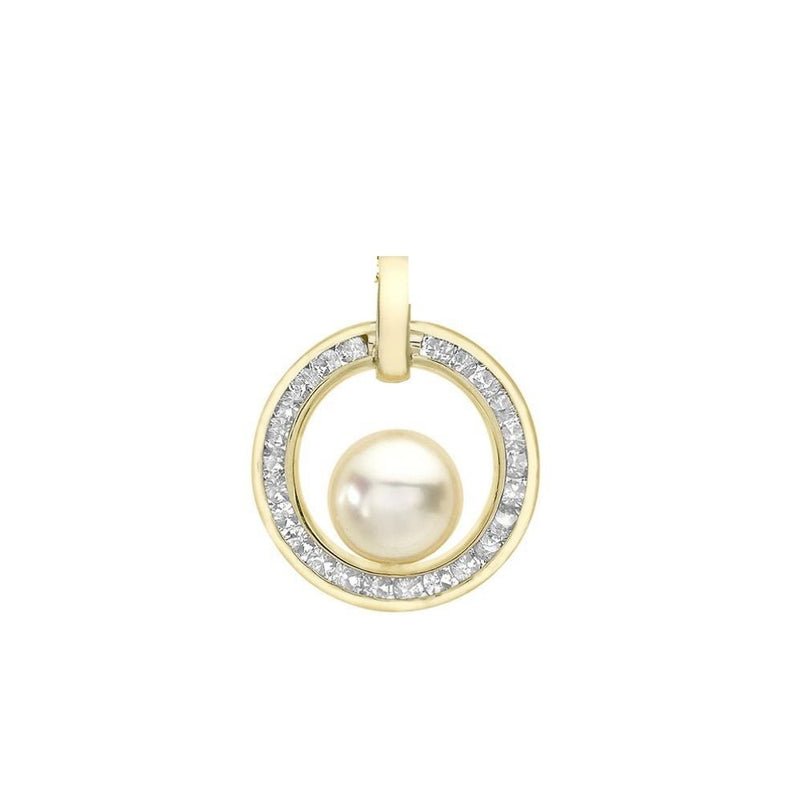 9ct Gold 1.5mm Cubic Zirconia and Pearl Pendant