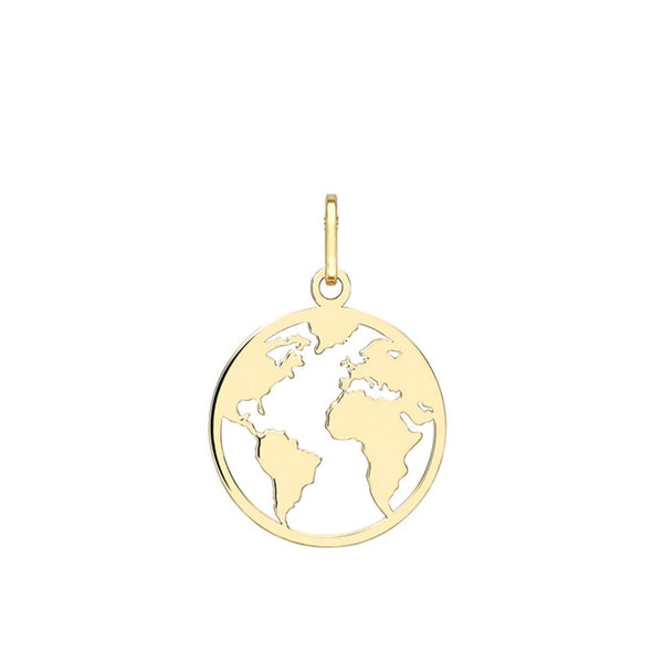 9ct Gold 16mm x 23.5mm Cutout "World Map" Disc Pendant