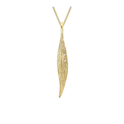 9ct Gold Cubic Zirconia Leaf Pendant Necklace