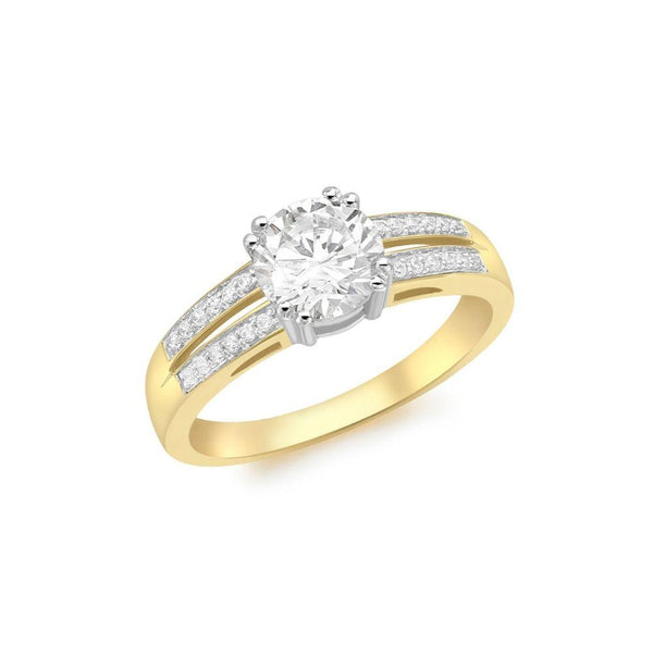 9ct Gold CZ Solitaire with CZ Shoulders Ring