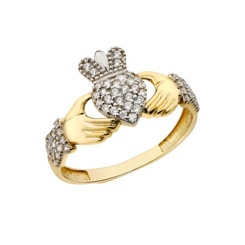 9ct Gold Cubic Zirconia 11.5mm Claddagh Ring