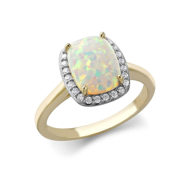 9ct Gold Cubic Zirconia and Opal Halo Ring