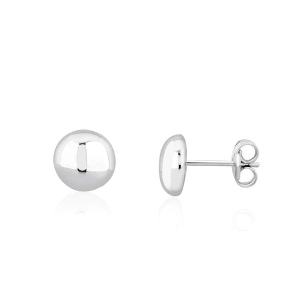 9ct White Gold 8mm Polished Button Stud Earrings