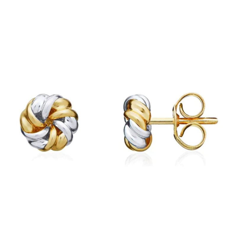9ct Two Tone Gold 6mm Swirl Knot Earrings