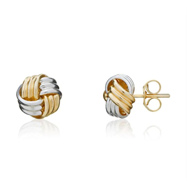 9ct Two Tone Gold 6mm Ribbed Knot Stud Earrings