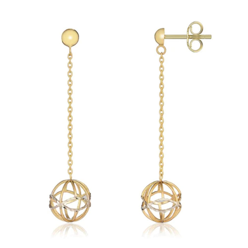 9ct Two Tone Gold Gold Chain & Ball Drop Earrings