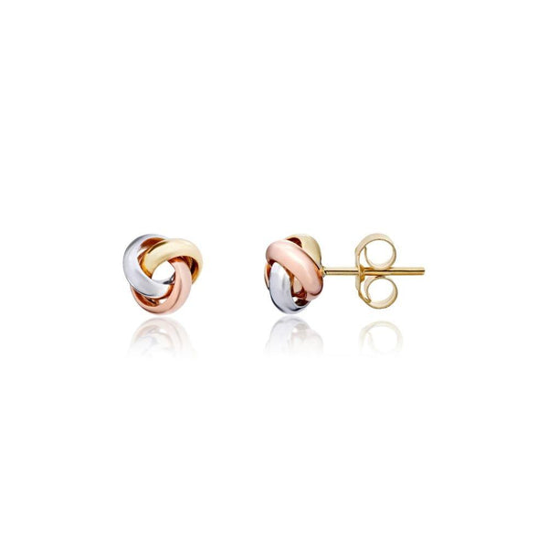 9ct Three Colour Gold Knot Earrings
