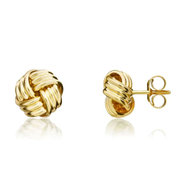 9ct Gold 8mm Polished Ribbed Knot Stud Earrings