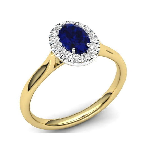 9ct Oval Sapphire and 0.19ct Diamond Cluster Ring