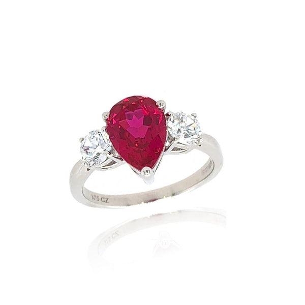 9ct White Gold Lab Created Ruby and Cubic Zirconia Ring