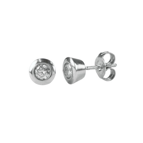 9ct White Gold 0.10ct Diamond Rub-over Stud Earrings