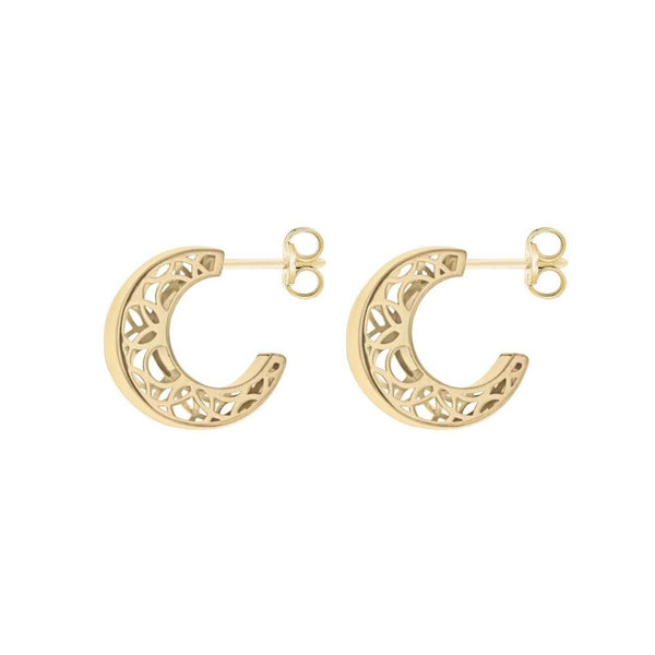 9ct Gold Filigree Detail Half-Hoop Earrings