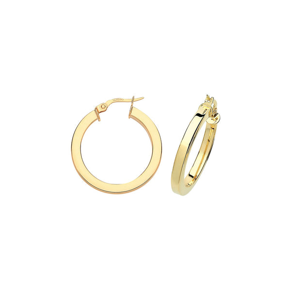 9ct Gold 20mm Squared Tube Hoop Earrings