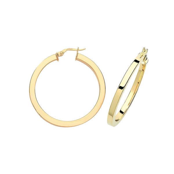 9ct Gold 30mm Squared Tube Hoop Earrings