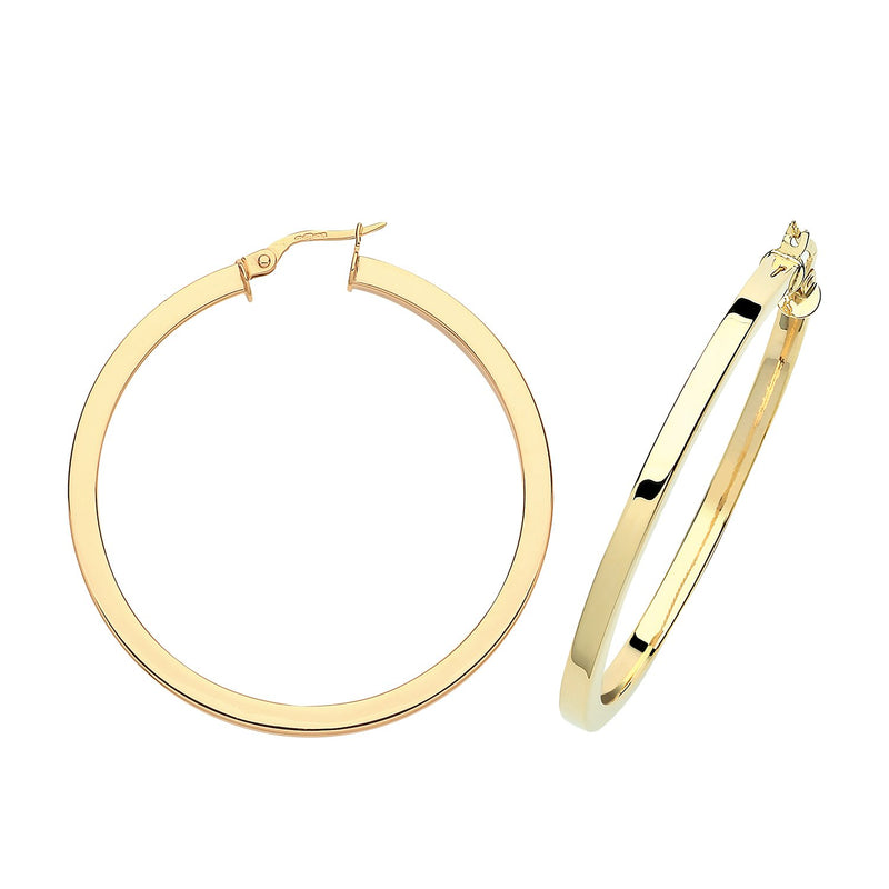 9ct Gold 40mm Squared Tube Hoop Earrings