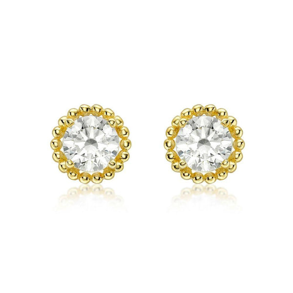 9ct Gold Round CZ Halo Earrings