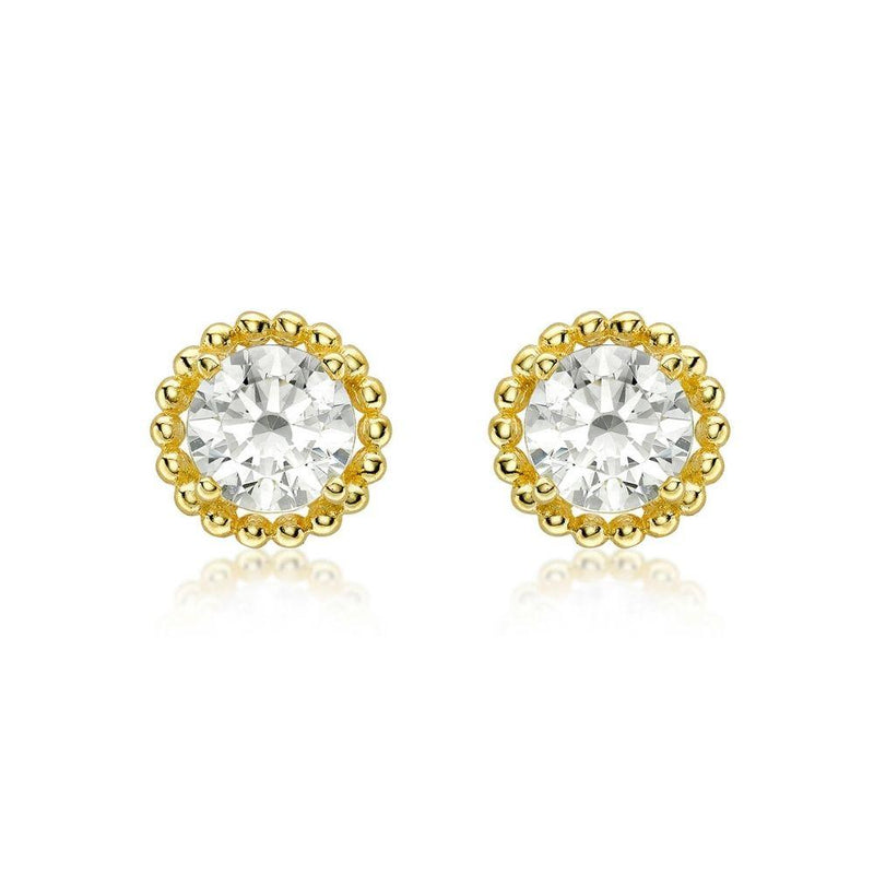 9ct Gold Round CZ Halo Earrings