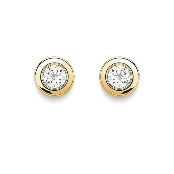 9ct Gold Round CZ Rubover Stud Earrings