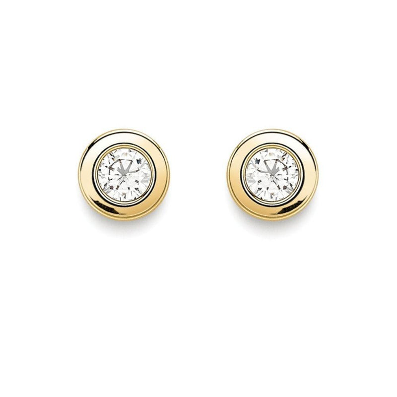 9ct Gold Round CZ Rubover Stud Earrings