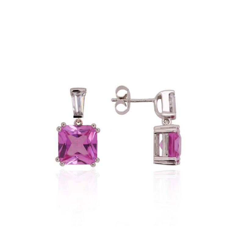 9ct White Gold Pink Cubic Zirconia Drop Earrings