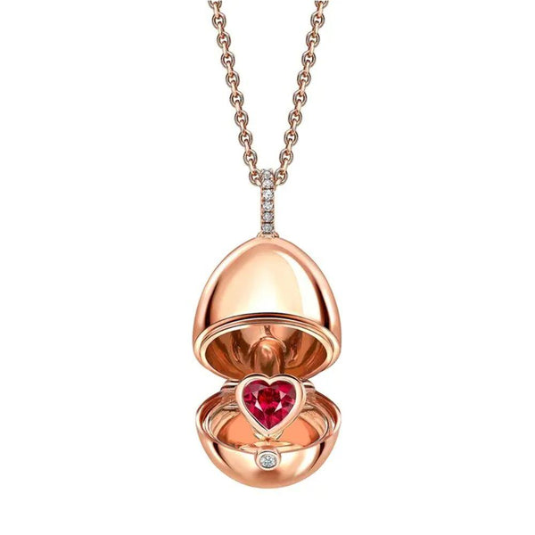 Fabergé Essence Rose Gold Ruby Heart Surprise Locket Necklace 1258FP2371/63
