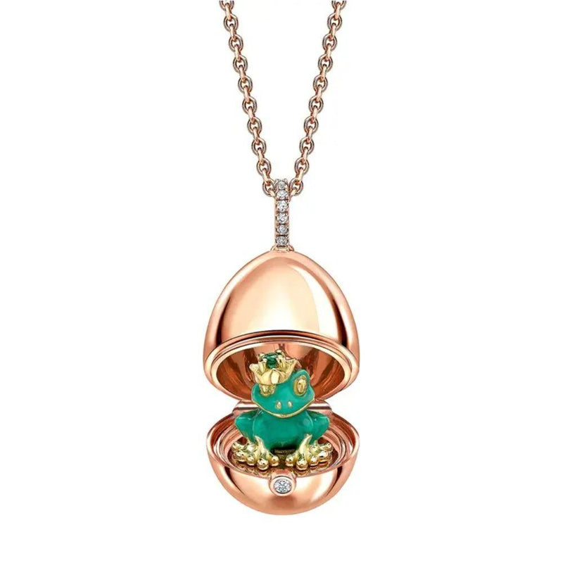 Fabergé Essence 18ct Rose Gold & Green Lacquer Frog Surprise Necklace t 1258FP370/37