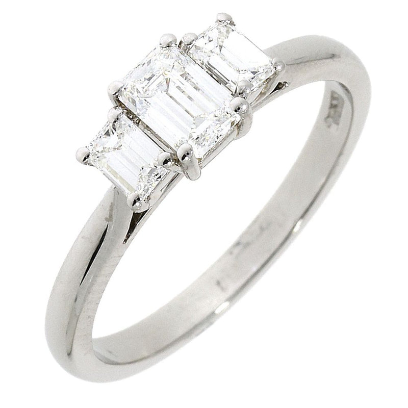 Platinum 0.80ct Three Stones Emerald Cut Diamond Ring