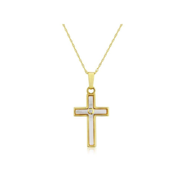 9ct Gold Diamond and Mother of Pearl Cross Necklace