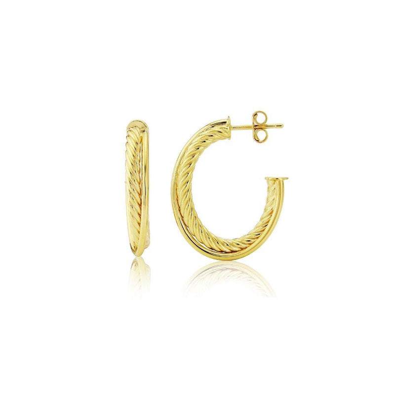 9ct Gold Rope Texture Hoop Earrings