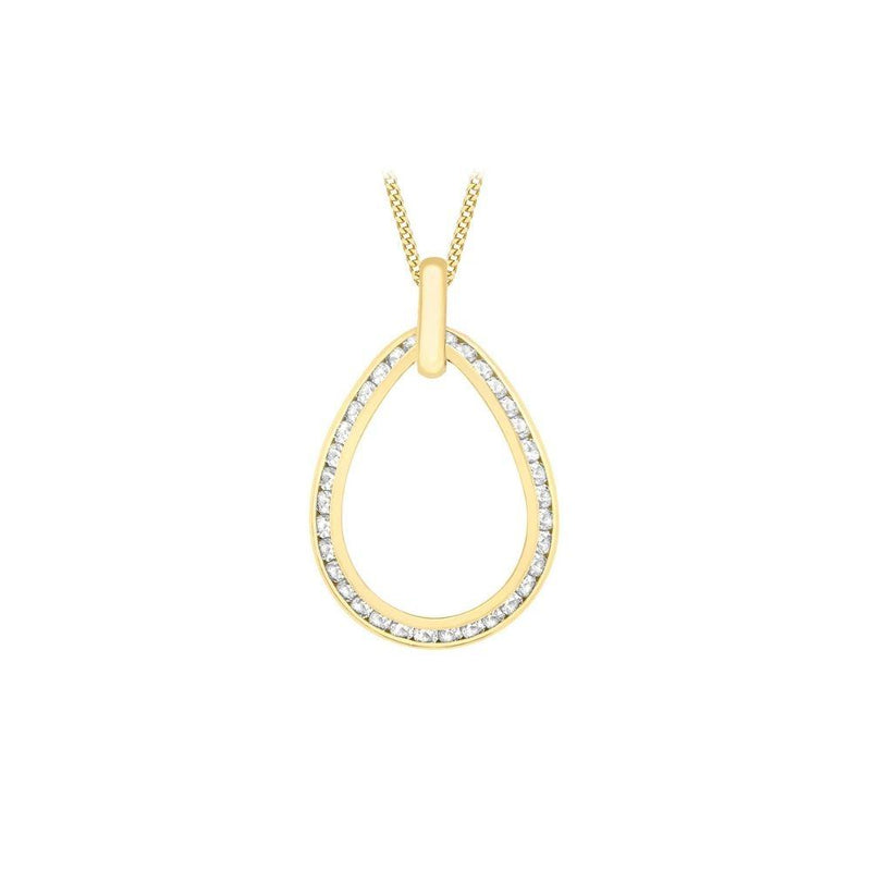 9ct Gold Channel-Set CZ Teardrop Necklace