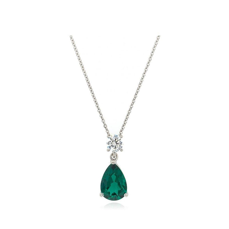 9ct White Gold Lab Created Emerald Necklace
