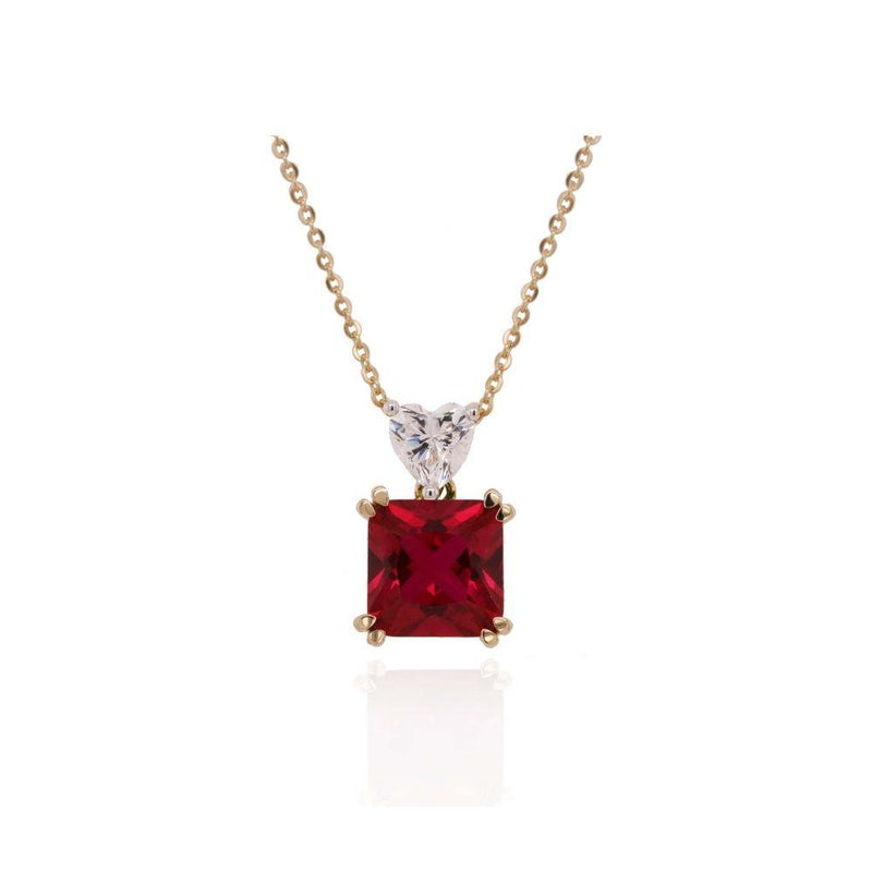 9ct Gold Lab Created Ruby and CZ Necklace