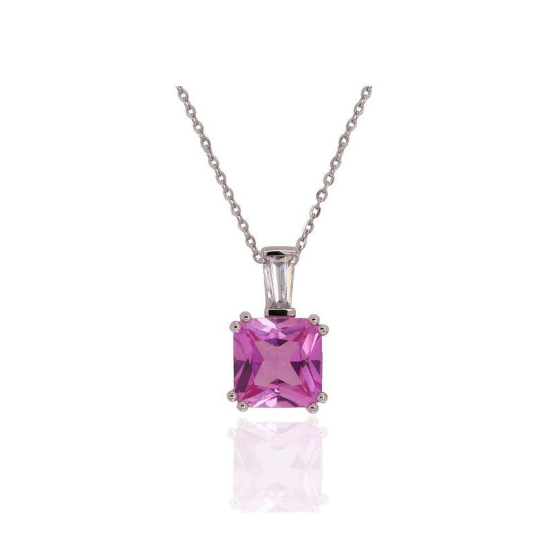 9ct White Gold Pink Asscher Cut CZ Necklace