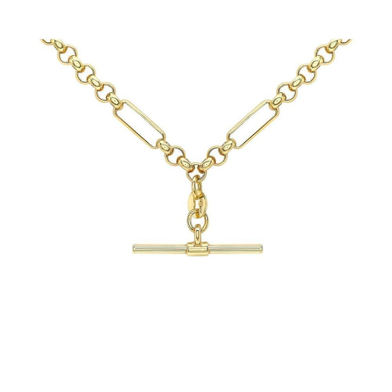 9ct Gold T-Bar on Fiagro Belcher Necklace