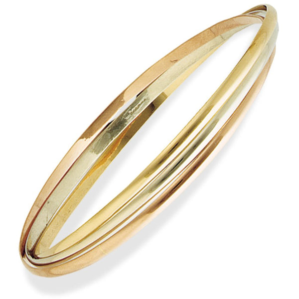 9ct White, Rose and Yellow Gold Russian Style Bangle