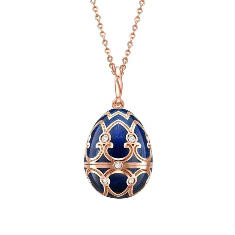 Fabergé 18ct Rose Gold Dark Blue Guilloché Enamel Polar Bear Surprise Necklace 1540FP2982/11