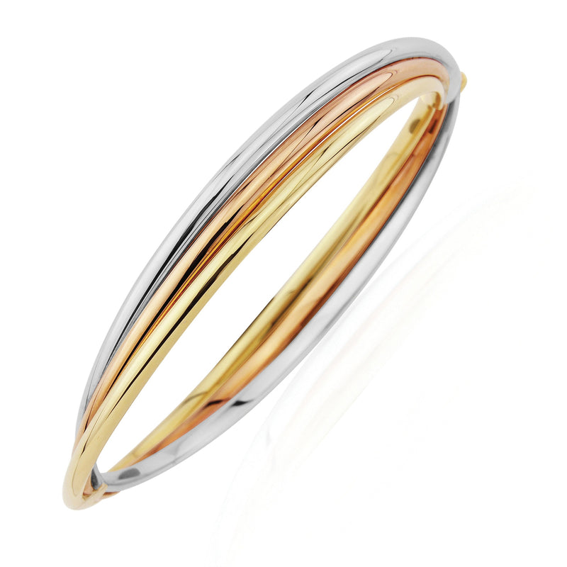 9ct White, Rose and Yellow Gold Russian Three Tube Bangle