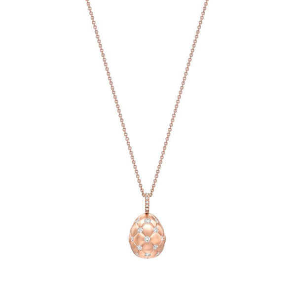 Fabergé Treillage Brushed Rose Gold & Diamond Set Egg Pendant Necklace 158FP305/122