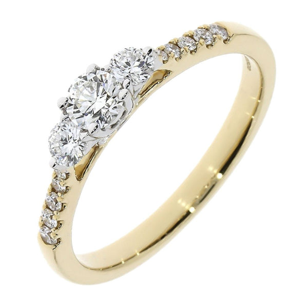 18ct Gold 0.34ct Three Stones Diamond with 0.10ct Diamomd Shoulders Ring