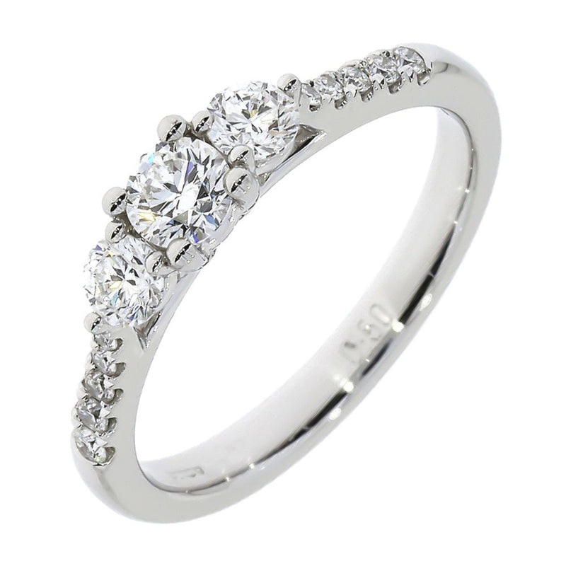 Platinum 0.50ct Three Stones Diamond Ring with 0.10ct Diamond Shoulders