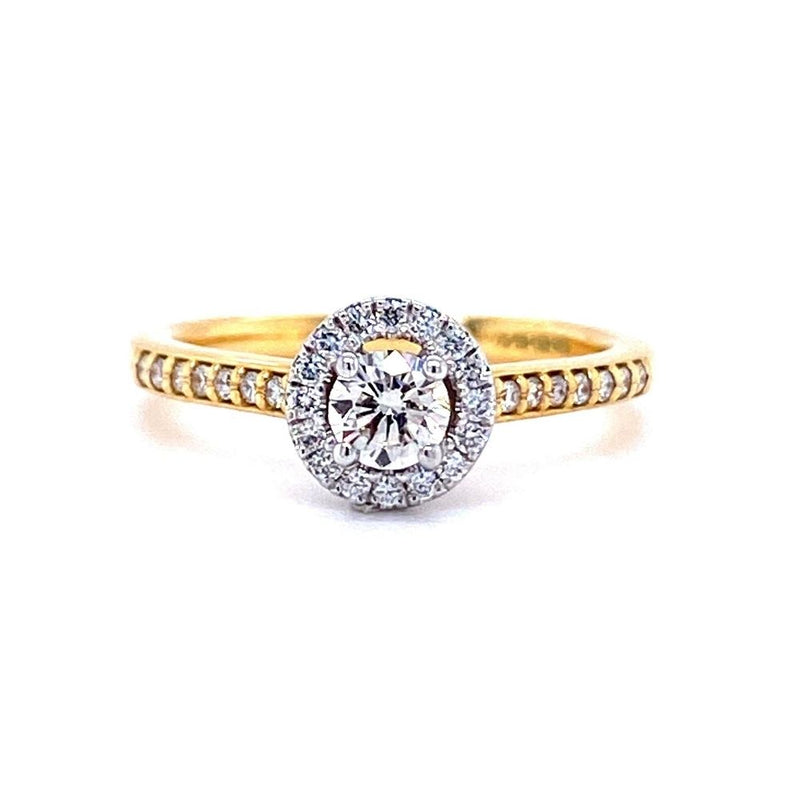 18ct Yellow Gold Round Halo Engagement Ring