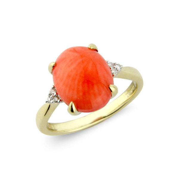 9ct Gold Diamond and Coral Oval Ring