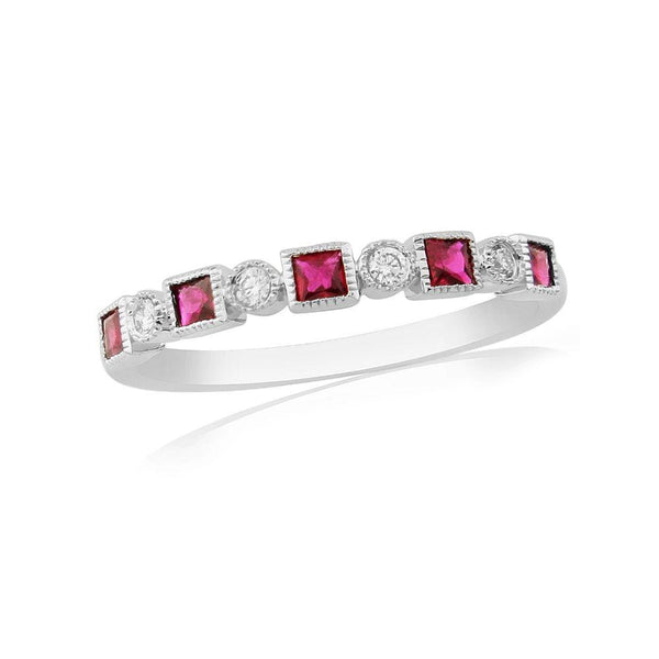 18ct White Gold Diamond and Ruby Ring