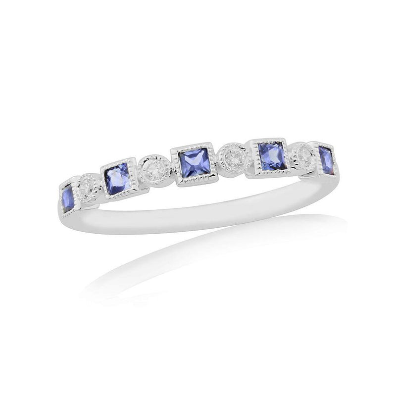 18ct White Gold Diamond and Sapphire Ring