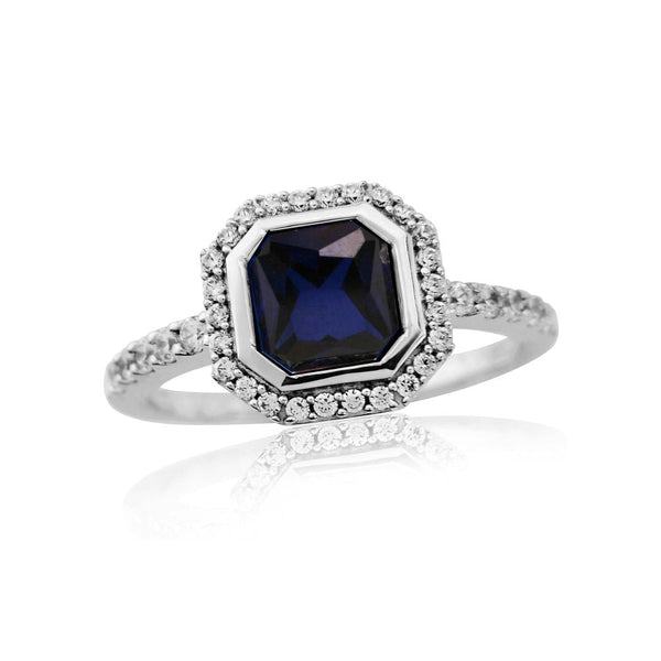 9ct White Gold Cubic Zirconia and Created Octagon Sapphire 1.25ct Ring