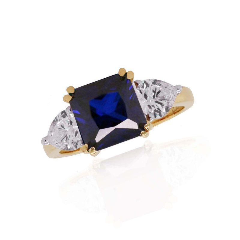 9ct Gold Sapphire Asscher and Heart Cubic Zirconia Ring