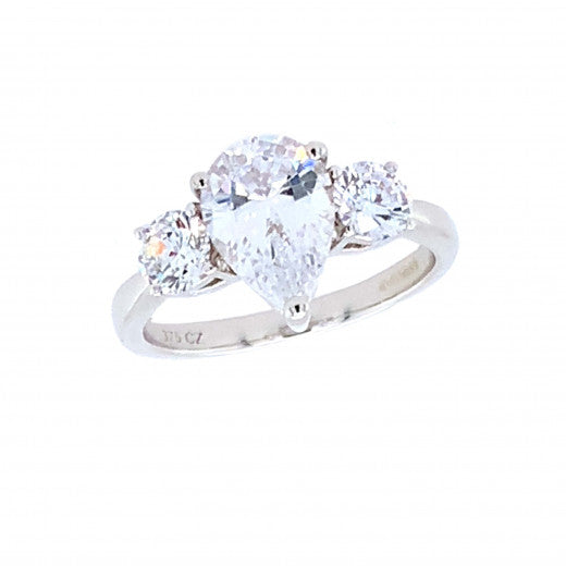 9ct White Gold Pear Shape Cubic Zirconia Ring