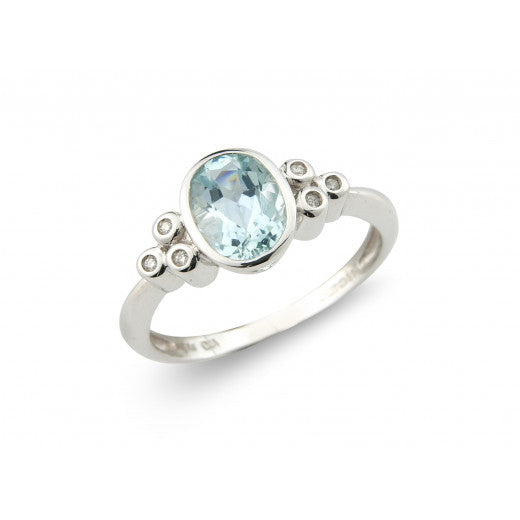 9ct White Gold 0.03ct Diamond and Aquamarine Ring